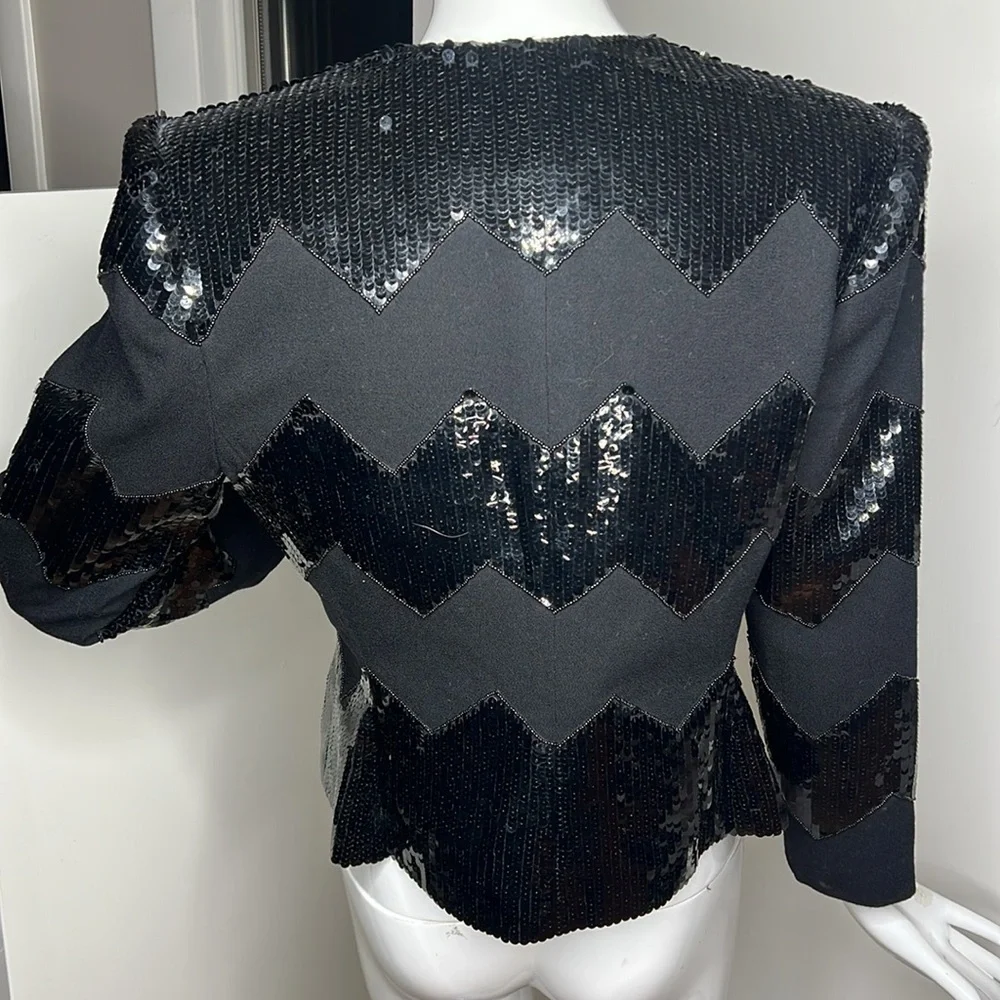 Nolan Miller Sz 6 Black Wool and Black Sequins Blazer Jacket